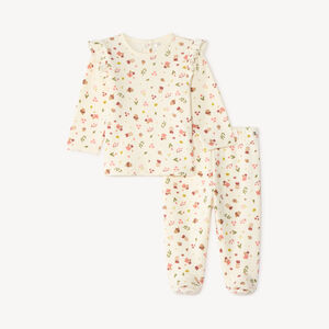 Ensemble 2 pièces bébé fille en velours imprimé champignons et fleurs 