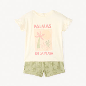 Conjunto de 2 piezas camiseta + pantalones cortos con estampado de palmeras niña bebé 