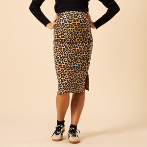 Falda larga de leopardo con abertura para mujer 