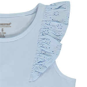 Camiseta sin mangas con volantes en bordado inglés para niña 