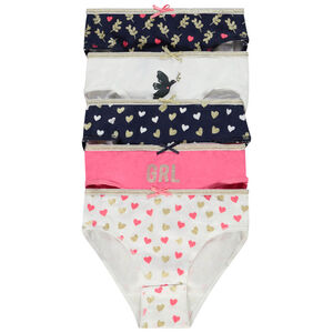 Pack de 5 braguitas con estampado de corazones brillantes niña 