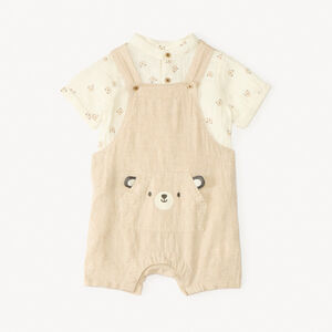 Conjunto corto de 2 piezas: peto + camisa con estampado de oso para bebé niño. 