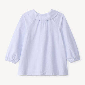 Camisa de niña bebé de manga larga abullonada y a rayas. 