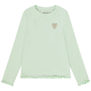 Camiseta de manga larga de punto de canalé con bordado de corazón niña 