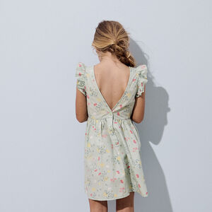 Vestido de manga corta con volantes y estampado floral para niña  Main Vestido de manga corta con volantes y estampado floral para niña