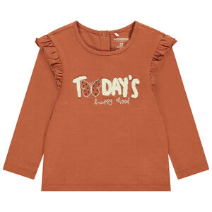 Camiseta de manga larga con volantes y estampado para bebé niña 