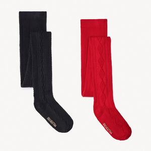 Lot de 2 paires de collants épais en tricot torsade pour fille 