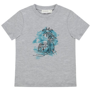 Camiseta manga corta estampado bordado y fondo efecto acuarela Main Camiseta manga corta estampado bordado y fondo efecto acuarela