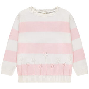 Suéter de punto a rayas con flores caladas para niña. 