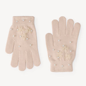 Guantes de punto con motivos de flores y perlas para niña 