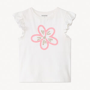 T-shirt manches courtes à fleur brodée et ajourée pour fille  Main T-shirt manches courtes à fleur brodée et ajourée pour fille