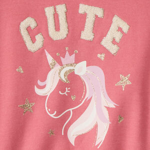 Sudadera de felpa con estampado glitter y bordado de unicornio para bebé niña 