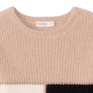 Jersey de manga larga de punto con efecto peluche tricolor para niña 