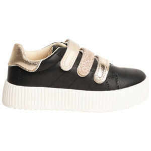 Zapatillas negras efecto cuero con velcro dorado para niña 