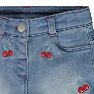 Short de denim con bordados de cerezas para bebé niña 