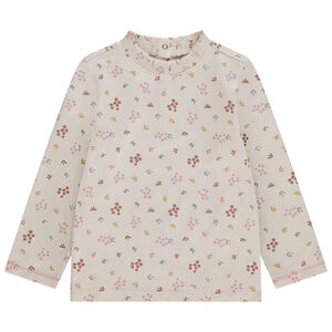 Camiseta de bebé niña con cuello smock y estampado vegetal 