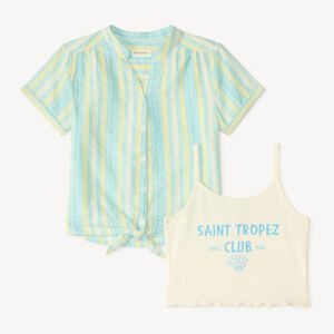Conjunto de 2 piezas: camiseta de manga corta + top corto decorativo para niña 