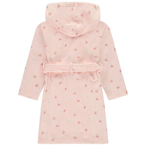Bata de baño de rizo con capucha y estampado de corazones niña 