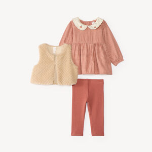 Conjunto de 3 piezas para bebé niña: chaleco + blusa + leggins. 
