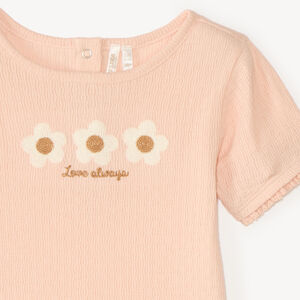Camiseta de manga corta para bebé niña con bordado de flores 