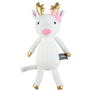 Reno de peluche con toques de dorado y lazo de tul 