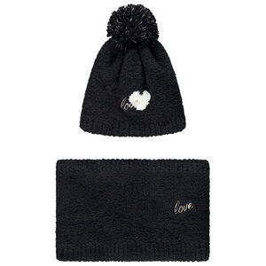 Conjunto gorro + bufanda de punto con bordados para niña 