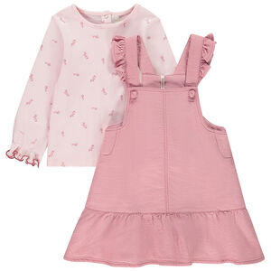 Conjunto de vestido tirantes rosa y camiseta con estampado para bebé niña  Main Conjunto de vestido tirantes rosa y camiseta con estampado para bebé niña
