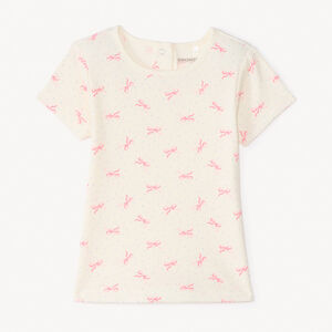 Camiseta de manga corta con estampado de lazo para niña. 