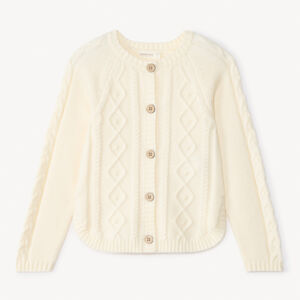 Gilet manches longues en tricot torsadé uni pour fille   Main Gilet manches longues en tricot torsadé uni pour fille