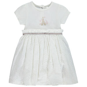 Robe body de manga corta con estampado de la Torre Eiffel + bordado inglés para bebé niña 