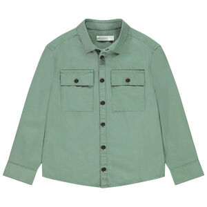 Camisa de manga larga lisa en tela con bolsillos para niño 