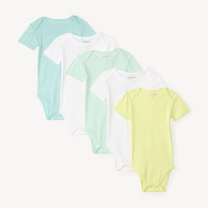 Conjunto de 5 bodies de manga corta lisos para bebé niño 