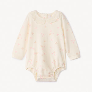 Body manches longues à col claudine brodée pour bébé fille  Main Body manches longues à col claudine brodée pour bébé fille