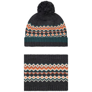 Conjunto gorro con pompón y snood estampado para niño 