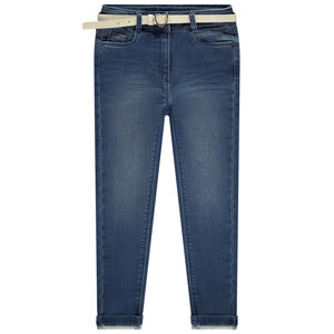 Jeans slim con cinturón de hebilla en forma de corazón niña 