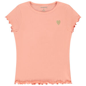 Camiseta de manga corta de punto acanalado con corazón bordado para niña  Main Camiseta de manga corta de punto acanalado con corazón bordado para niña