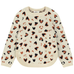 Jersey de punto jacquard con motivo de corazones moteados para niña 