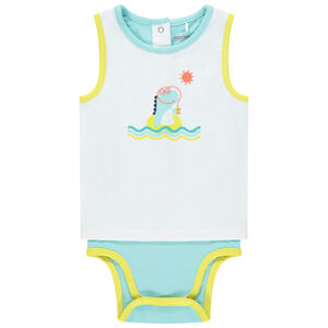 Body sin mangas efecto 2 en 1 print dinosaurio 