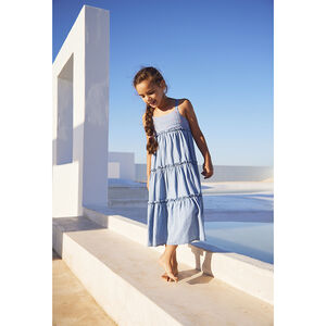 Vestido largo de lyocell con busto bordado para niña 