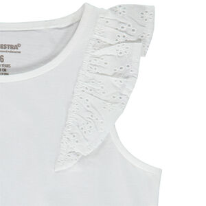 Camiseta sin mangas con volantes en bordado inglés para niña 
