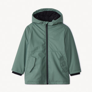 Parka de goma con capucha y forro de micropolar niño. 