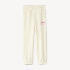 Pantalones de chándal para niña en felpa lisa con estampado. 