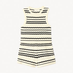 Conjunto de 2 piezas de camiseta sin mangas + pantalones cortos de punto a rayas para niña 