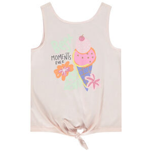 Camiseta sin mangas efecto nudo con print brillante para niña 
