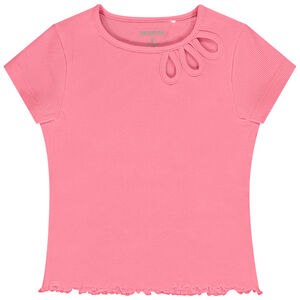 Camiseta de manga corta de punto acanalado y calado niña 