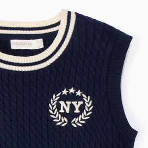Pull sans manches en tricot torsade et broderie pour fille   Main Pull sans manches en tricot torsade et broderie pour fille