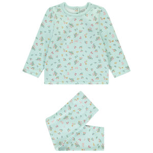 Pijama de 2 piezas con estampado de flores para niña con acabados variados según la edad. 