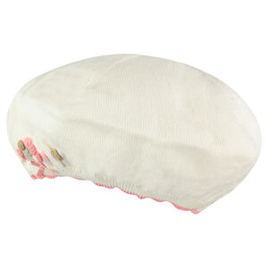 Gorro de punto con flores bordadas y lazo 