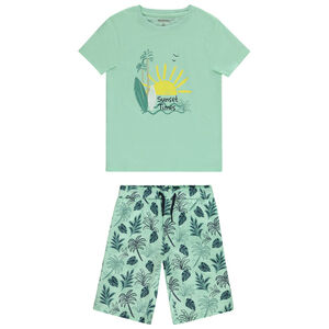 Conjunto 2 piezas camiseta manga corta fantasía + short estampado tropique para niño 