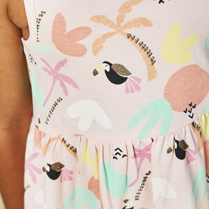 Vestido sin mangas estampado fantasía con purpurina para niña 